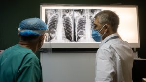 Prof Miller and Dr Kuskov Reading chest x-rays Botswana